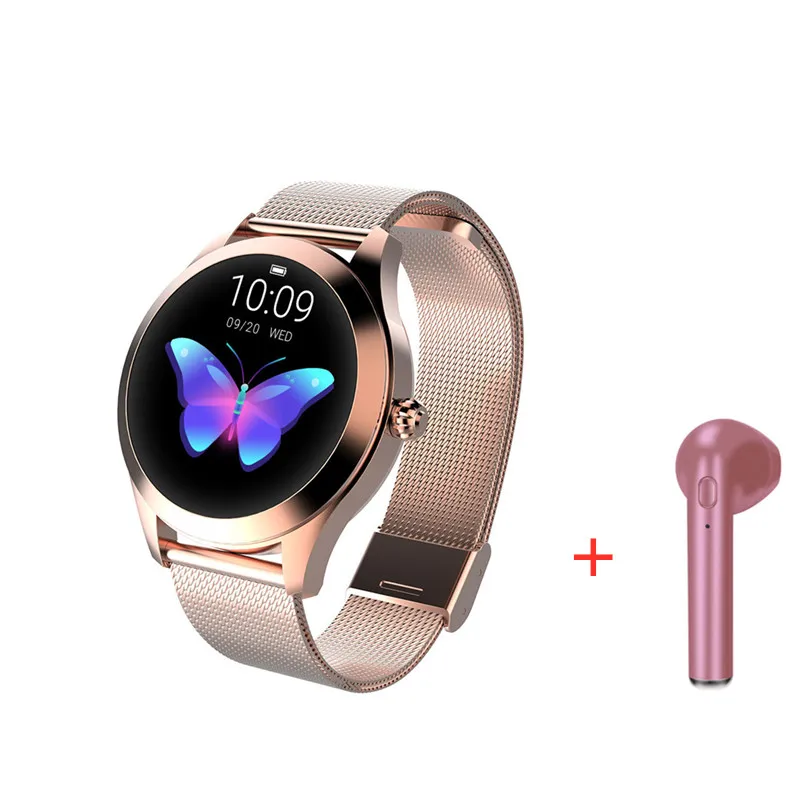 add headset KW10 Модные Смарт-часы для женщин IP68 Водонепроницаемый мониторинг сердечного ритма Bluetooth smartwatch для Android IOS фитнес-браслет для девочек - Цвет: add headset