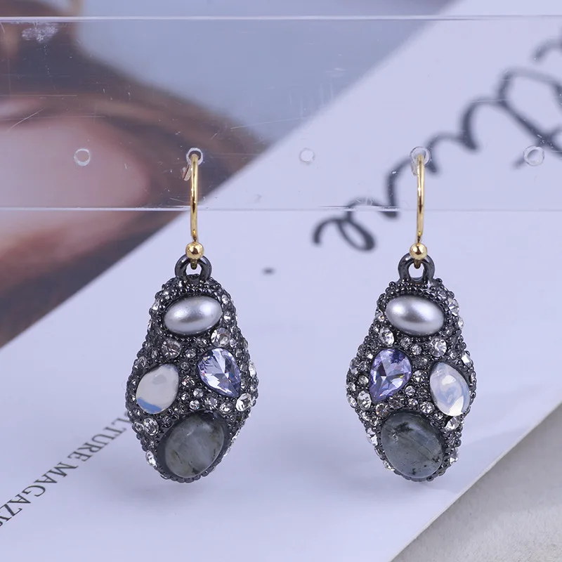

Black irregular stones colorful water drop gemstone fashion earrings
