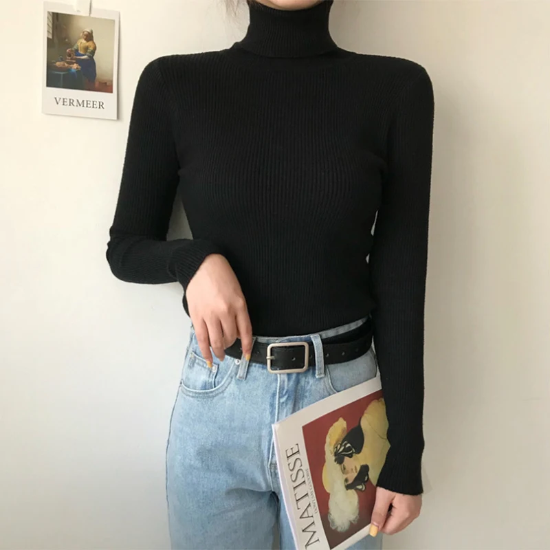 

Turtleneck Women Long Sleeved Warm Sweater 2021 Autumn Winter Knit Bottoming Slim Pullover Sweaters Women Tight Knitted Sweater