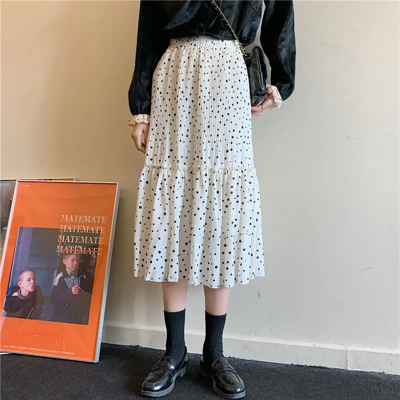 Женская шифоновая юбка в горошек с поясом на резинке | одежда