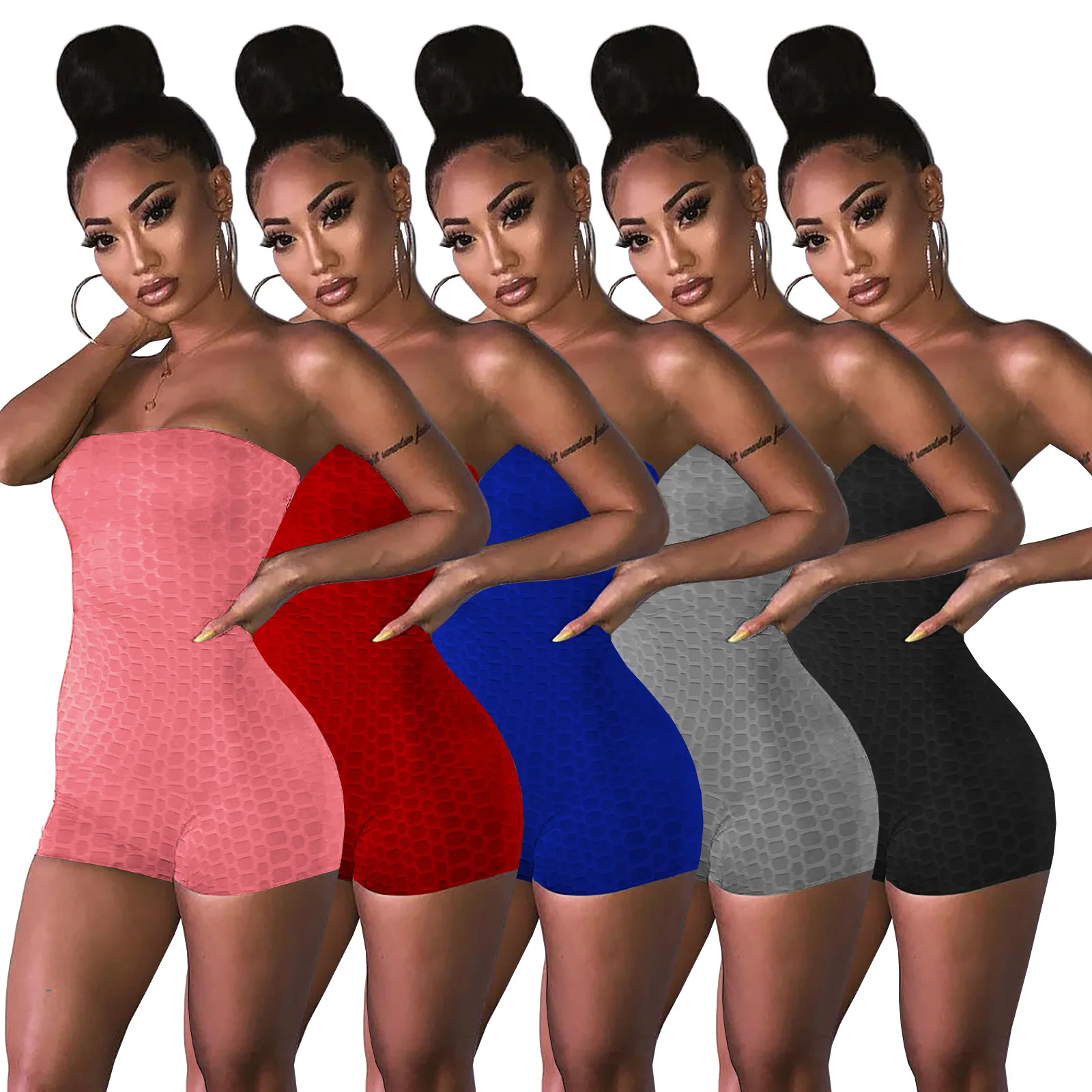 Adogirl Off Shoulder Knitting Jacquard Women Rompers Sleeveless Fitness Solid Sporty Short One Piece High Waist Biker Playsuits