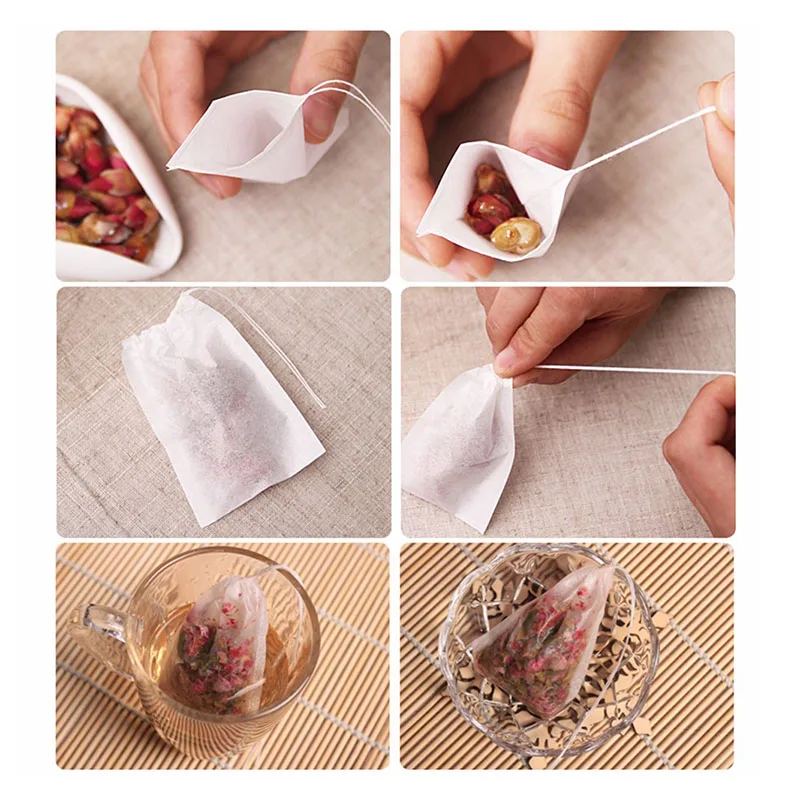 

100pcs / lot Tea Bags Empty Scented Tea Bags With String Heal Seal Filter Paper for Herb Loose Tea 3 Sizes