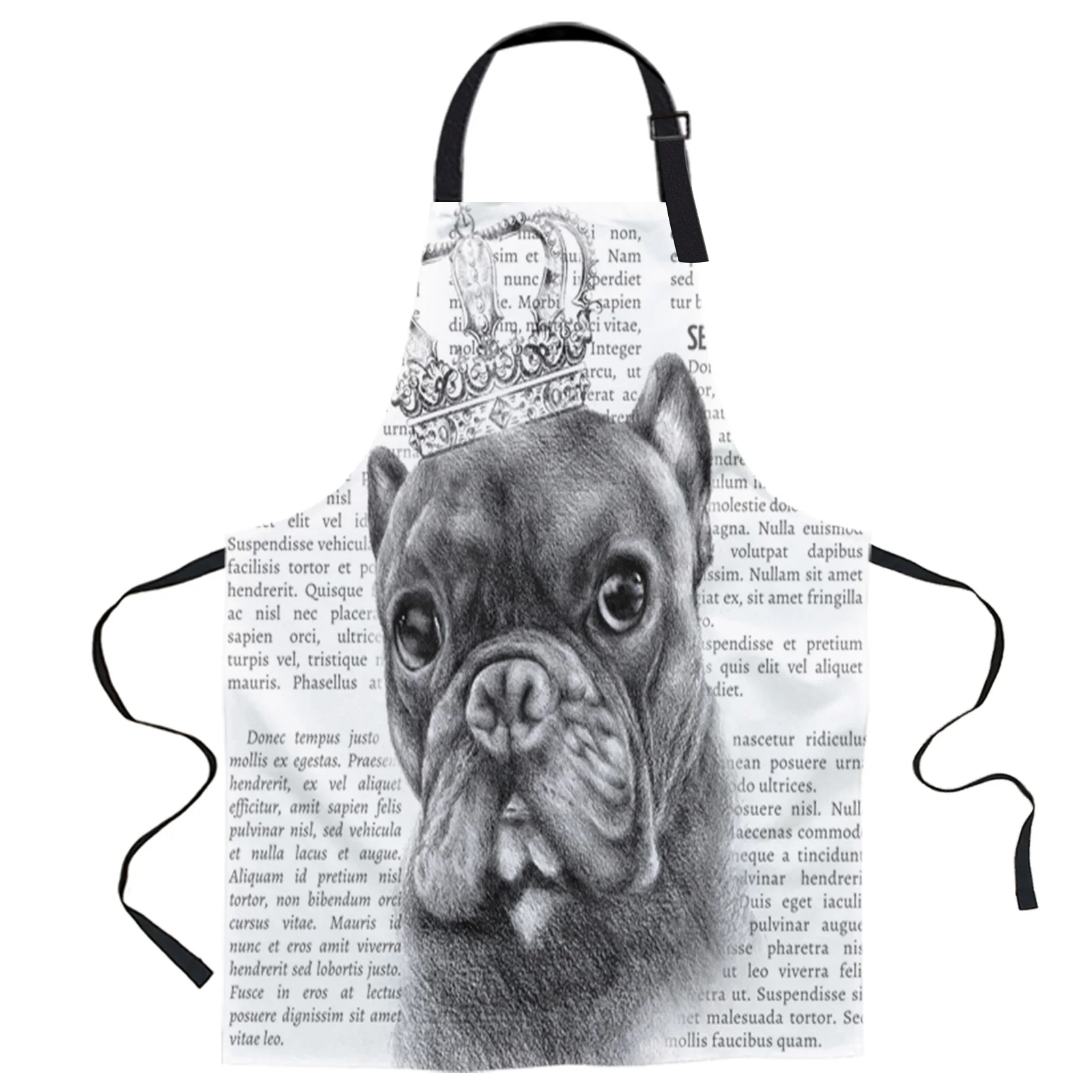 

Bulldog Crown On The Newspaper Printed Kitchen Cooking Baking Aprons Canvas Sleeveless For Women Man Kids Home Delantal Cocina