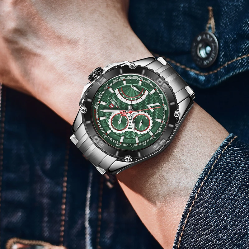 Креативные зеленые мужские деловые часы NAVIFORCE роскошные с отображением даты