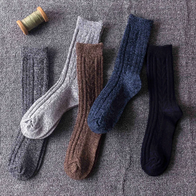 

5 Pairs Mens Socks Thick Thick Woolen Socks Medium Tube Retro Ethnic Style Men's Socks Thick Needle Keep Warm Socks Women