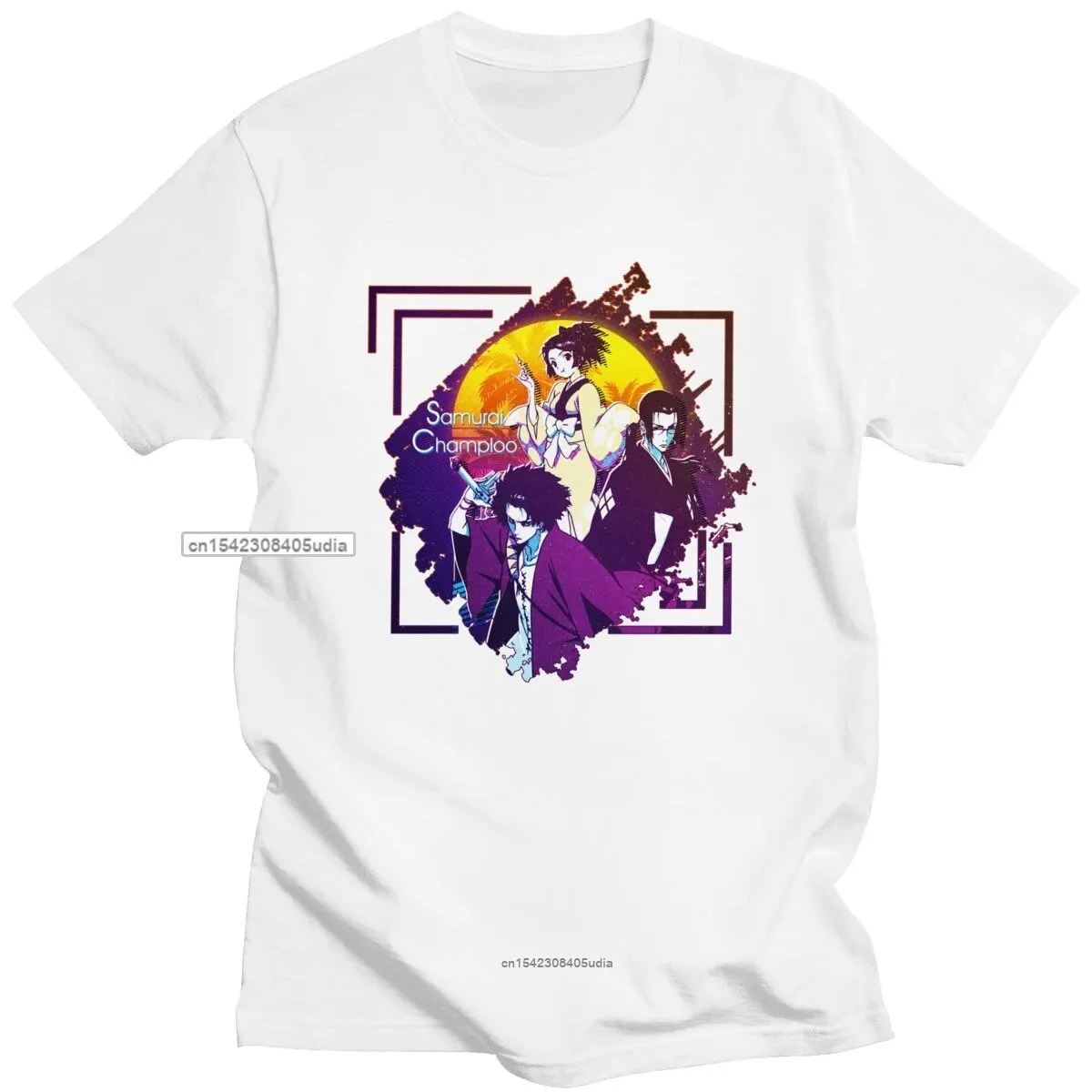 Мужская хлопковая футболка с коротким рукавом принтом манги