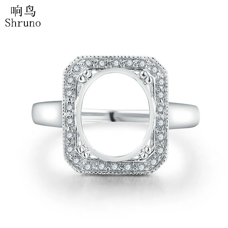 

Shruno овальной огранки 10x12 мм Стерлинговое Серебро 925 пробы с натуральными бриллиантами, полукрепление, обручальное кольцо, женское винтажное...