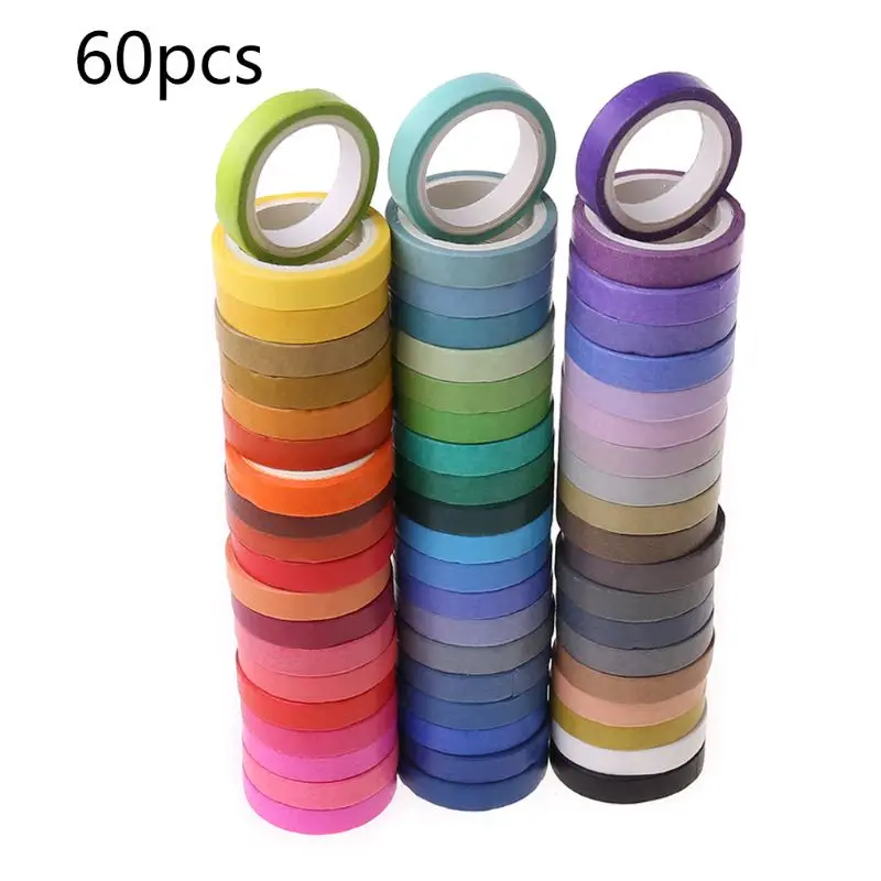 

60 Rolls Washi Masking Tapes 8mm Wide Colorful Decorative Masking DIY Tapes