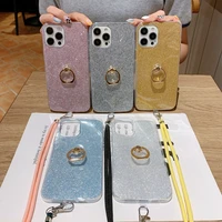 glitter strap cord chain necklace lanyard ring stand soft phone case for iphone 12 pro max mini 11 pro xs xr x 7 8 6s 6 plus se