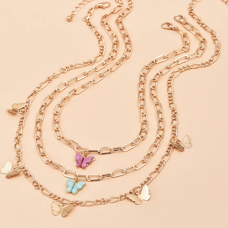 

Color Butterfly Pendant Multi-layer Necklace for Women Fashion Jewelry Gifts