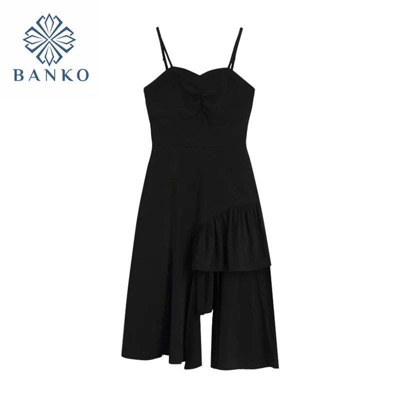 

Elegant Spaghetti Strap Dress Casual Women Summer 2021 High Waist Sleeveless Slim Temperament Casual Ladies Suspender Dresses