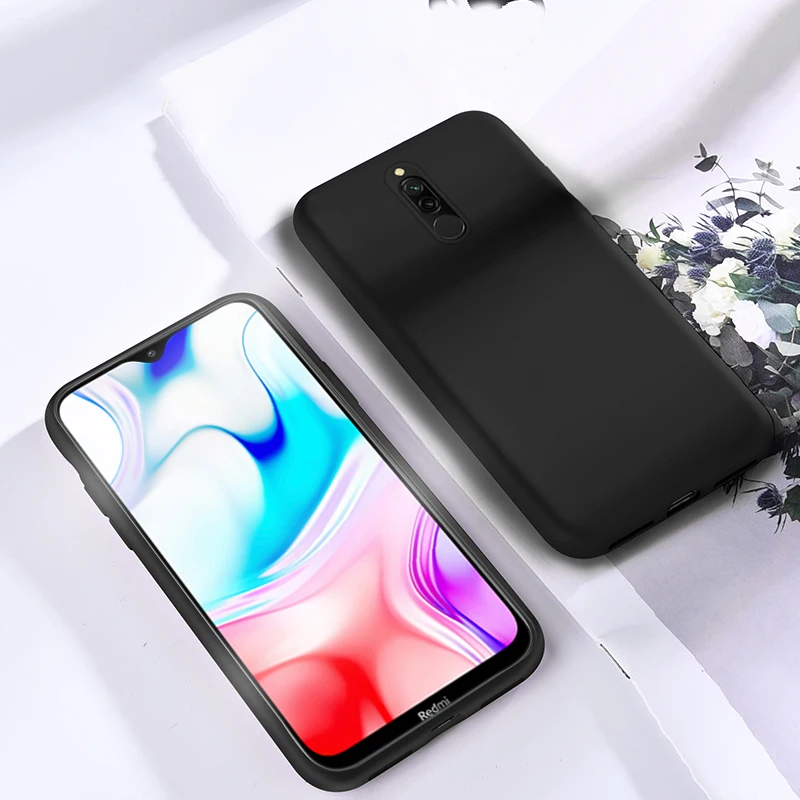Black Жидкий силиконовый чехол для Redmi 8, 8A, чехол-бампер, противоударный чехол, мягкий ТПУ чехол для телефона, для Xiaomi Redmi 8, 8A, 8 a, чехол Global - Color: Black