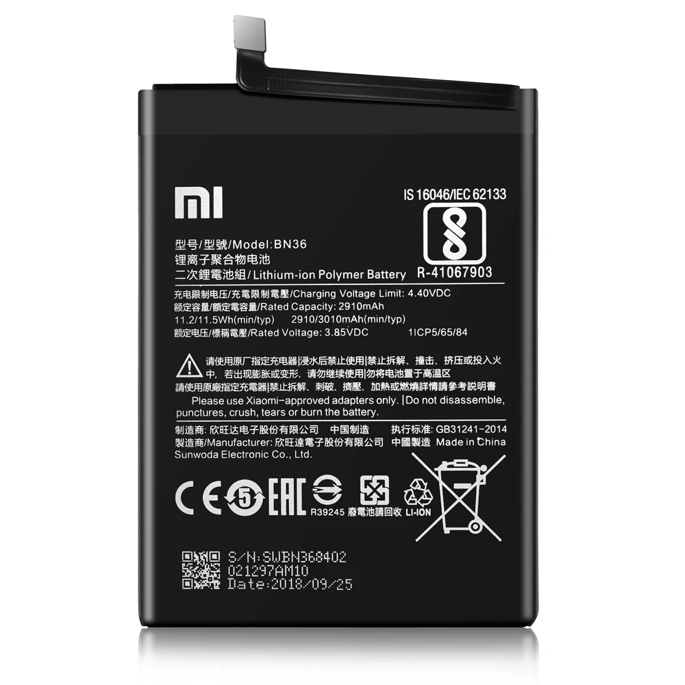 Аккумулятор BN36 для Xiaomi mi 6X/mi A2 2910/3010 мАч M1804D2SG M1804D2SI Подлинный Мобильный телефон Akku с бесплатными инструментами
