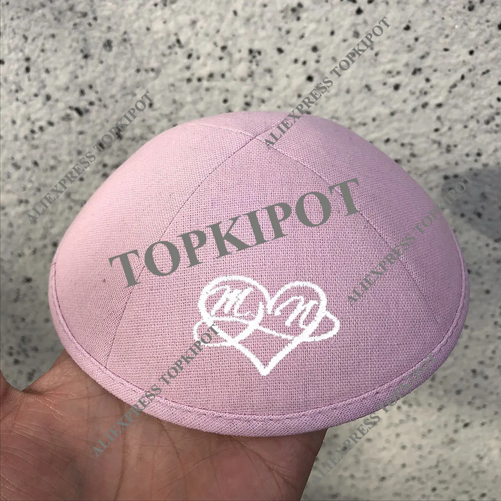 Королевский синий льняной kipas с белым логотипом вышивки как дизайн клиентов