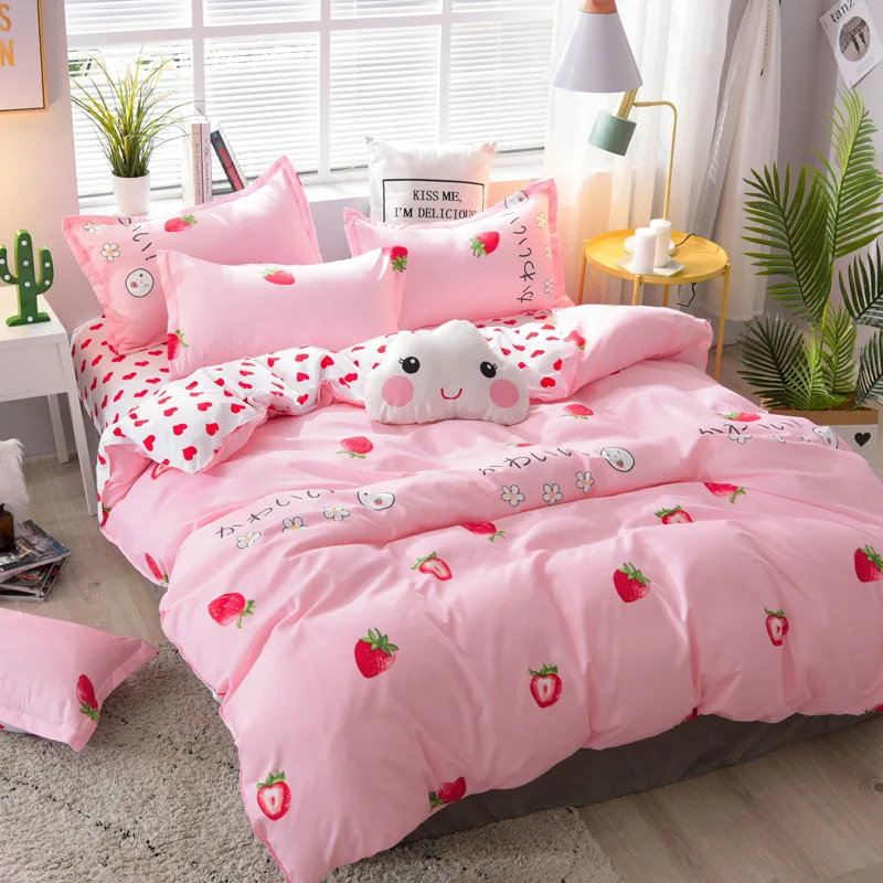 

Cartoon strawberry bed linens home Textile bedding sets cute duvet cover set bed sheets quilt cover Aloe Cotton single king zise
