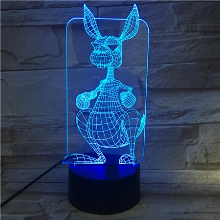 Мультяшное животное кенгуру 3D светильник видение USB лампа Светодиодная