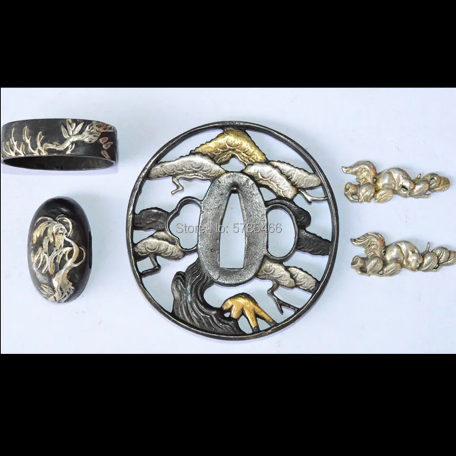 Красивый набор с медным покрытием и золотой серебряный Страж Tsuba menumi Fuchi Кашира