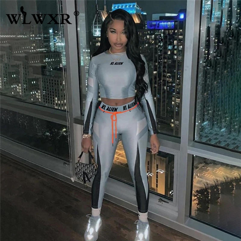Клубные наряды WLWXR укороченный Топ с длинным рукавом и штаны высокой талией