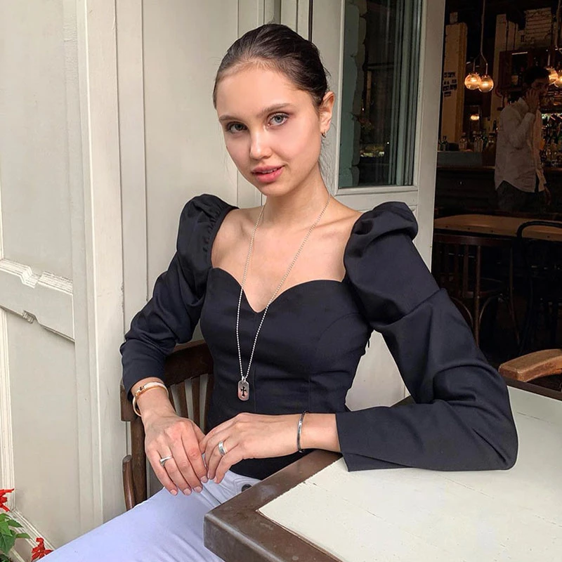 Сексуальная Женская блузка с глубоким v-образным вырезом рубашки блуза пышными