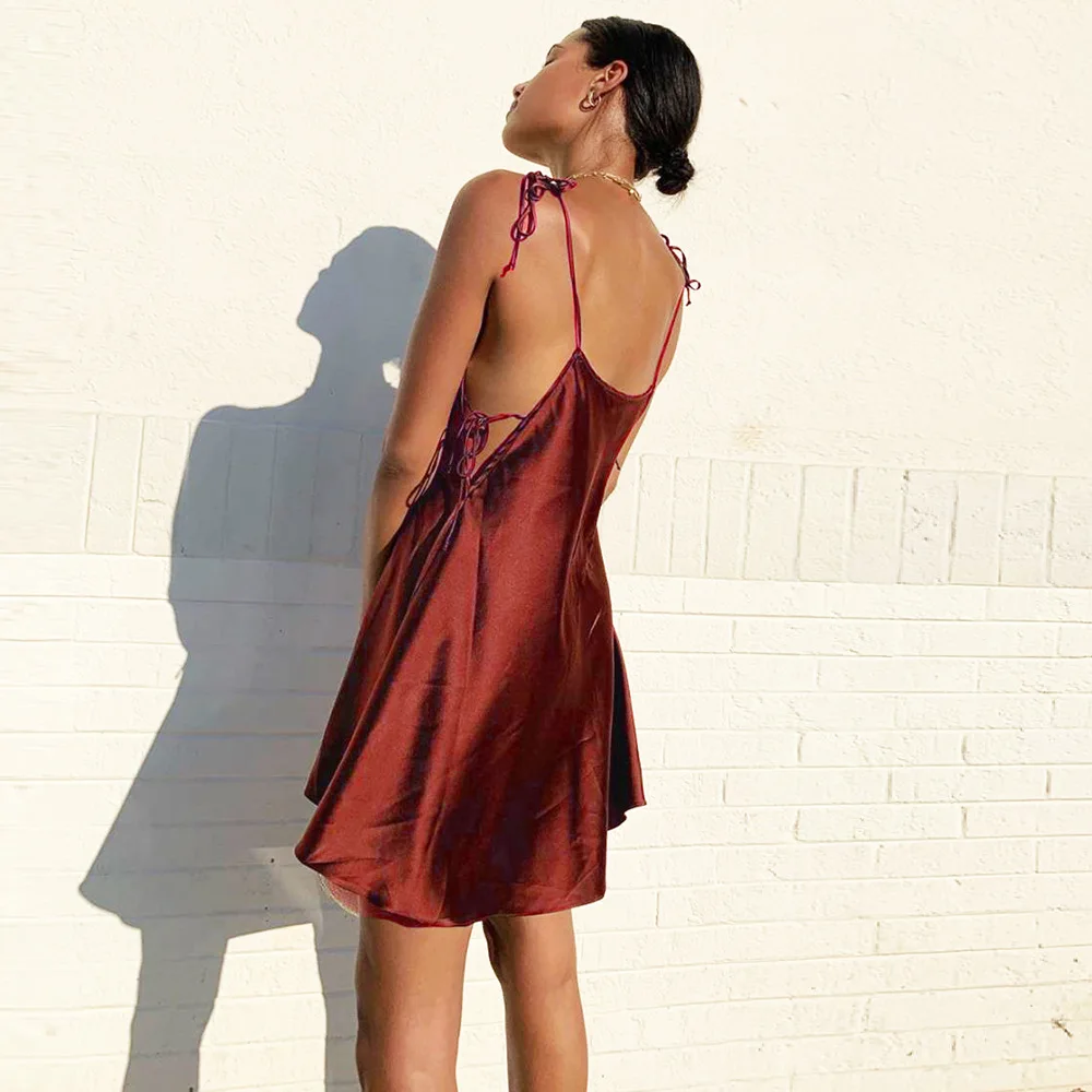 Женское платье на бретельках зеленое/коричневое свободное повседневное мини для