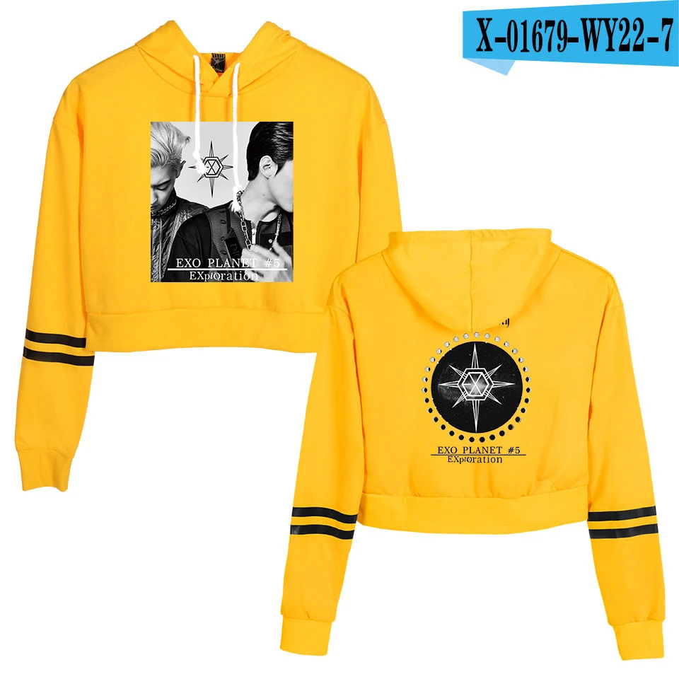 KPOP EXO PLANET#5, короткие толстовки с капюшоном, кофты, уличная одежда, топы, осень, EXO PLANET#5, женские толстовки с капюшоном, Harajuku, осень - Цвет: Королевский синий