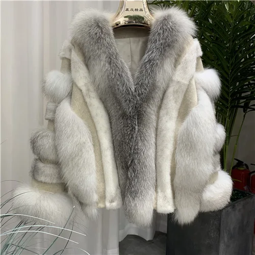 Cross fox fur Шуба из натурального Лисьего меха для женщин зимнее Новое поступление норковая шуба высокое качество натуральный мех куртка - Цвет: Cross fox fur
