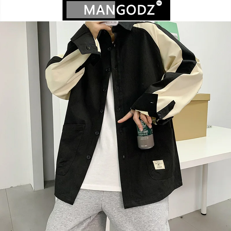 

Men's Contrast Shirts Patchwork Vintage Men Shirt 2021 New Long Sleeve Casual Chemise Homme Fashions Loose Male Tops Clothing