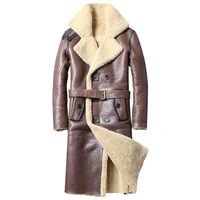 natural sheep shearling jacket men winter genuine leather jacket mens real fur coat long vintage sheepskin coat wp17a383