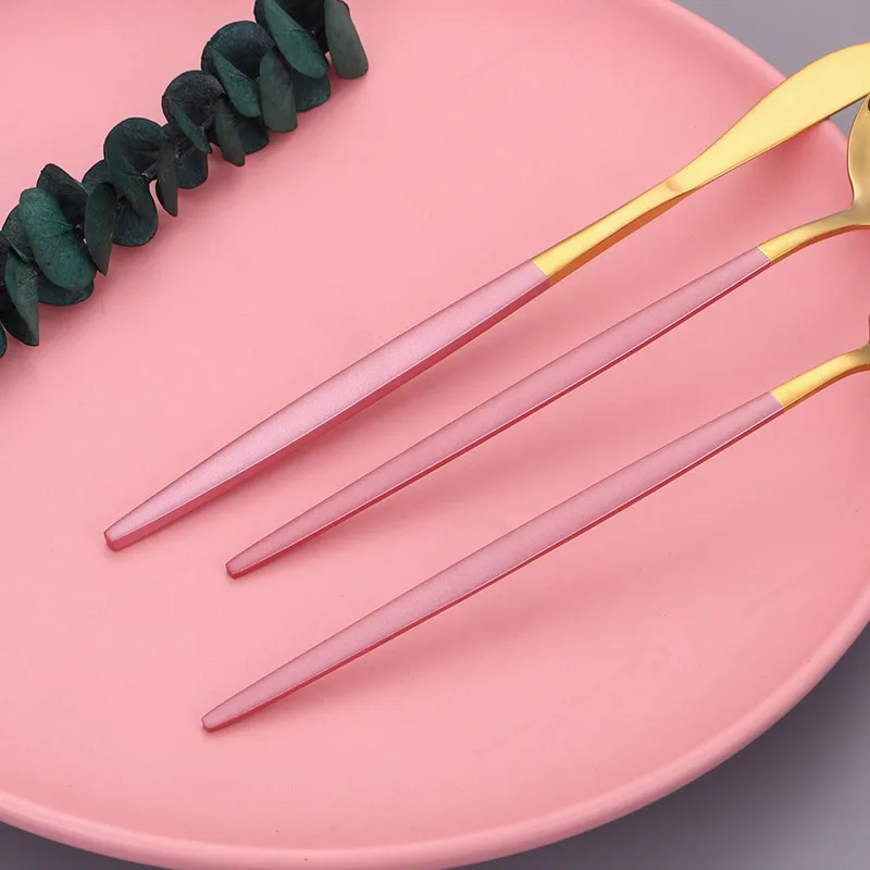 

4pcs Pink Gold Dinnerware Set Stainless Steel Tableware Set Knifes Forks Spoons Cutlery Set Kitchen Flatware Steel Cutlery