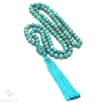 6mm turquoise 108 bead buddha head pendant tassel knot necklace wrist reiki spirituality yoga meditation bless pray