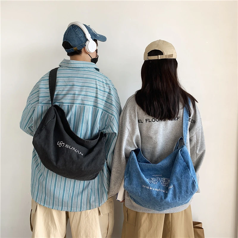 

Japan Style Female Crossbody Bags Popular Retro Postman Bag Men Simple Large Capacity Denim Shoulder Tote / DSFC0244
