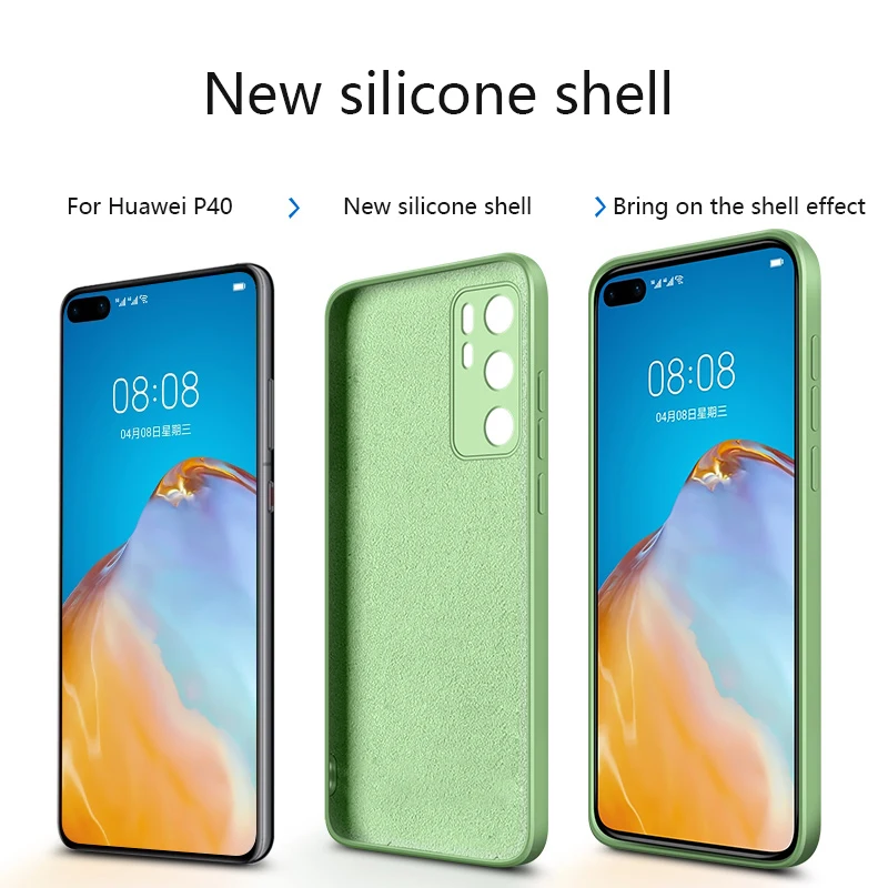 Прямой край сплошной цвет жидкий силиконовый чехол для телефона Huawei P30 P40 Pro Mate 20 30