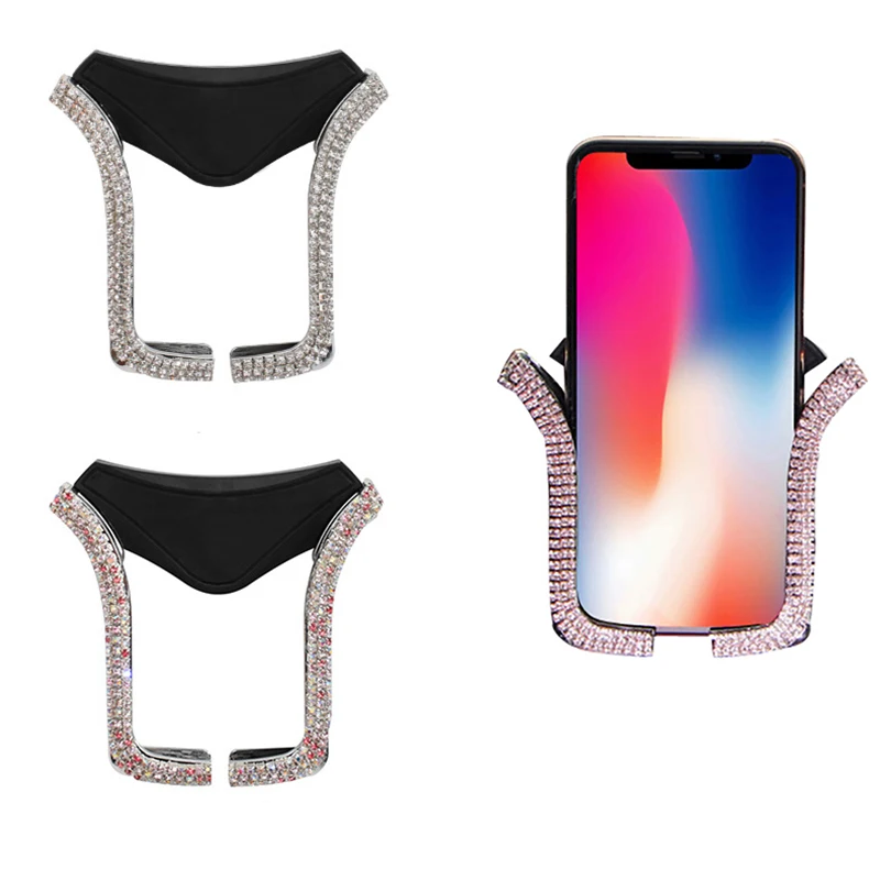 

Car Phone Holder U-shaped Mobile Phone Bracket with Crystal Rhinestone Car Air Vent Holder Cell Phone Stand Holder