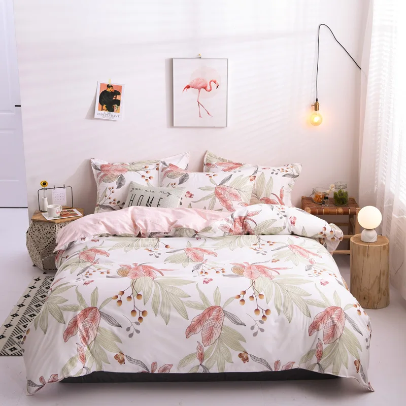 

Leaves Grid Print Bed Cover Set Kid Boy Girl Duvet Cover Adult Child Bed Sheets And Pillowcases Comforter Bedding Set
