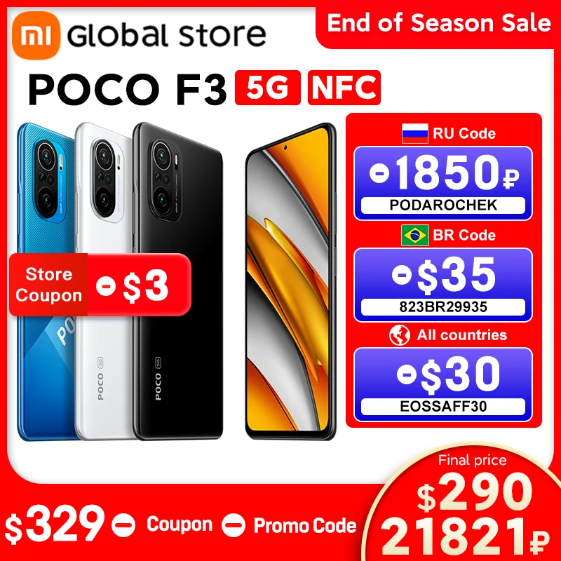 Глобальная версия POCO F3 NFC 5G 6 ГБ 128 ГБ/8 256 Гб Смартфон Snapdragon 870 Octa Core 67 &quot120 Гц E4 AMOLED