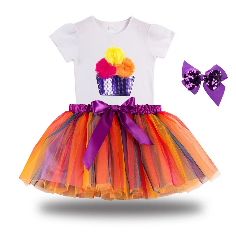 

Girls Unicorn Cotton T Shirt With Headband Rainbow Tutu Tulle Skirt For Kids Dress Up Halloween Christmas Fancy Party Clothing