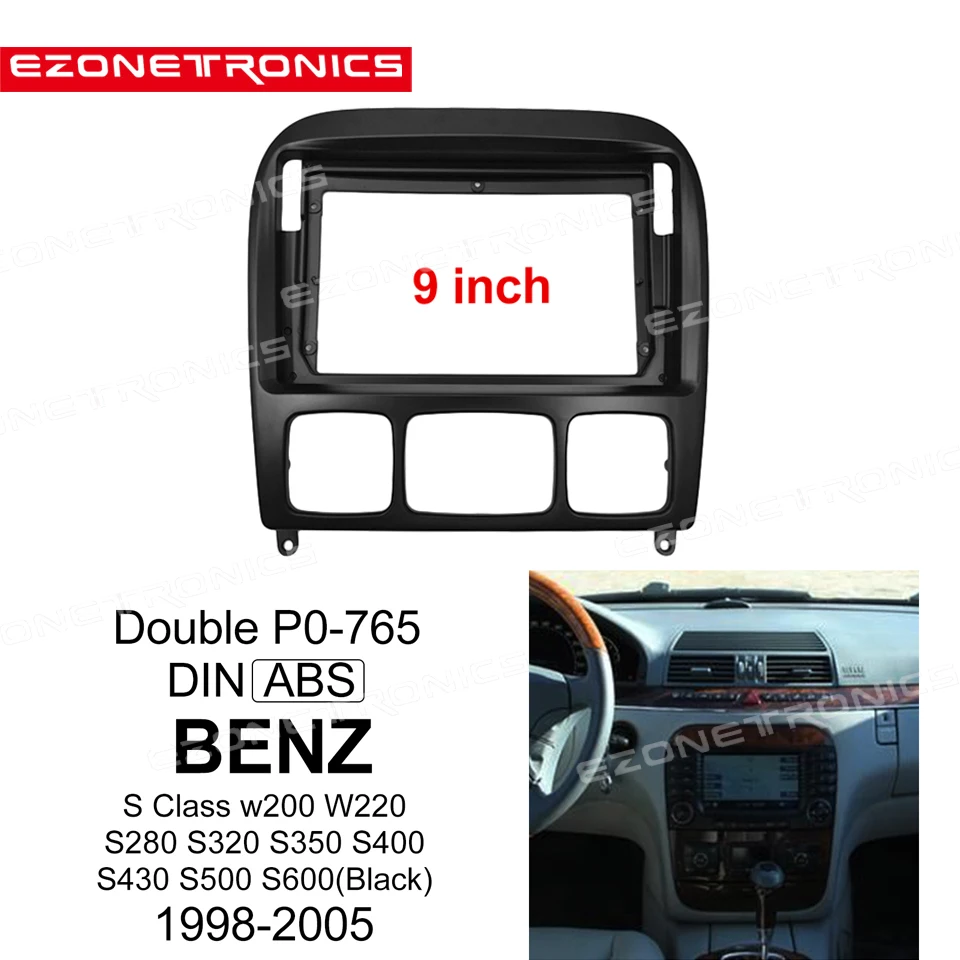 1/2Din Car CD DVD Frame Audio Fitting Adaptor Dash Trim Kits Facia Panel 9" For BENZ S Class W200 1998-2005 Double Radio Player |