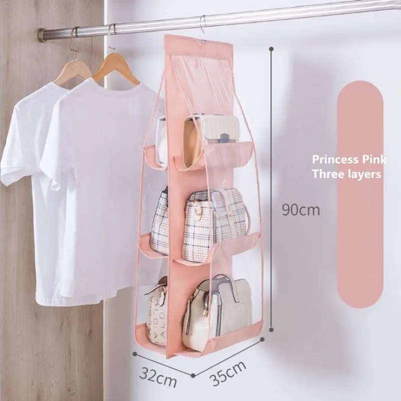 

6 Pocket Hanging Handbag Organizer for Wardrobe Closet Transparent Storage Bag Door Wall Clear Sundry Shoe Bag with Hanger Pouch