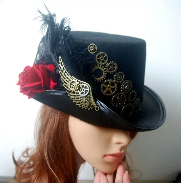 

Steampunk Fedoras Gentleman hat Medieval cap Gear Black Gothic Vintage Men Women