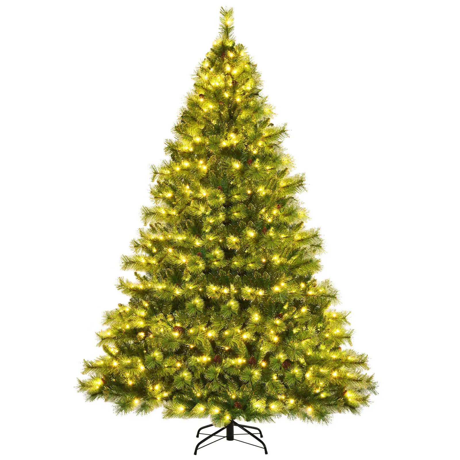 

Costway 8ft Pre-lit Hinged Christmas Tree w/ 1913 Glitter Tips & Pine Cones CM23499US