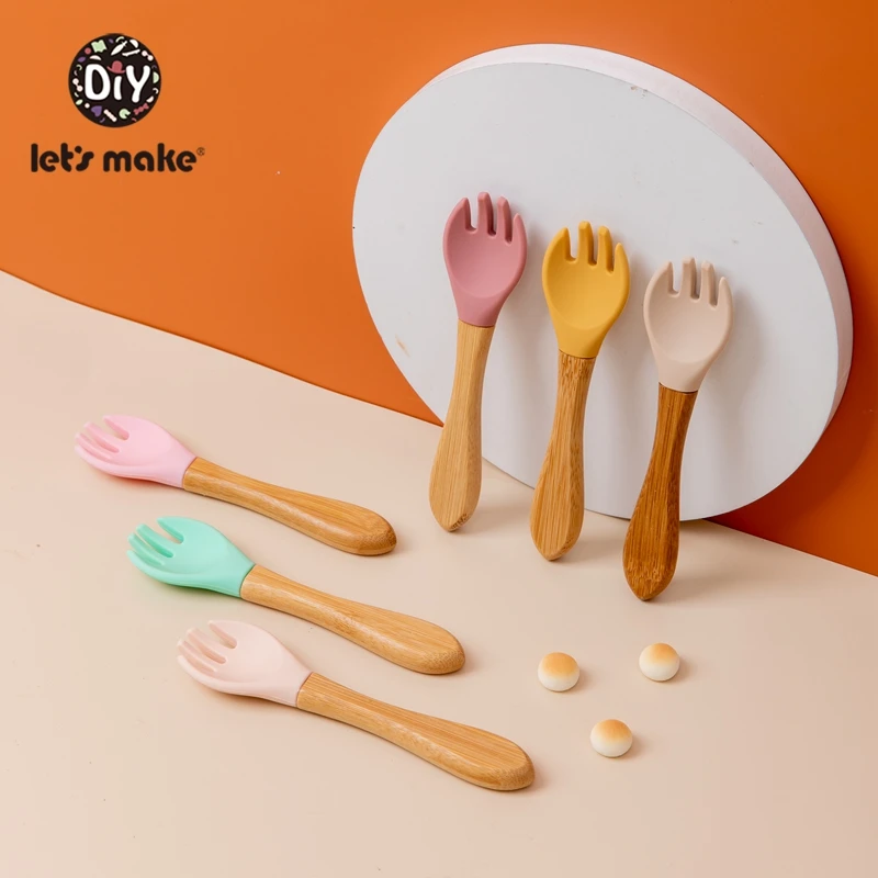 

Let's Make 2pc/set Baby Silicone Fork Spoon Feeding Tableware Food Grade Free BPA Baby Products Safe Feeding Accessories