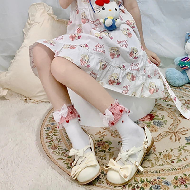 Осенне-зимние милые сетчатые носки в стиле &quotЛолита&quot с оборками белые яркие