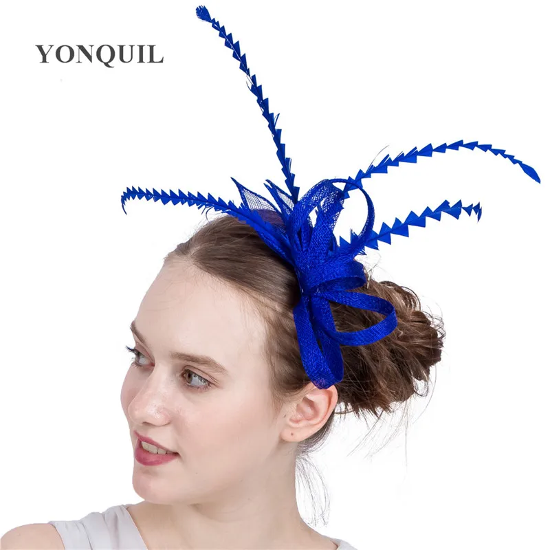 

Women Birthday Royal Blue Fascinator Hats Wedding Headwear Decoration Top Qualilty Sinamay On Hair Combs Hair Accessories SYF182