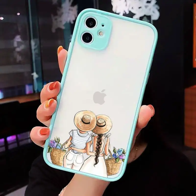 

Best friends Phone Case For iPhone 12 11 Mini Pro XR XS Max 7 8 Plus X Matte transparent blue Cover