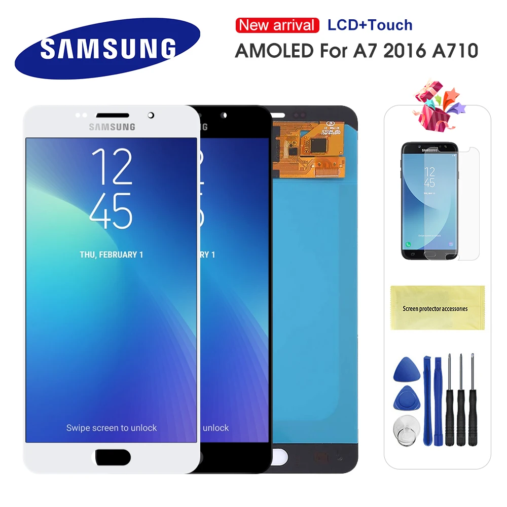 

ЖК-дисплей Super AMOLED для Samsung Galaxy A7 2016 A710 A710F A710M, ЖК-дисплей с сенсорным экраном и дигитайзером в сборе, запасные части