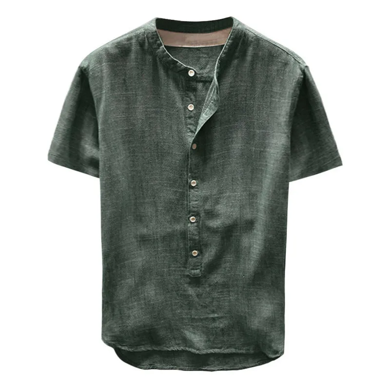 

Mens Button Shirt Cotton Linen Casual Short Sleeve Green Social Harajuku Shirt Vintage Top Plus Size XXXL Slim Fit Summer Wear