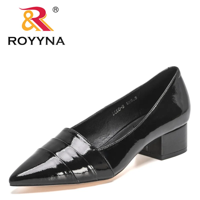 

ROYYNA 2022 New Designers Classic Bridal Wedding Shoes Woman Genuine Patent Leather Pumps Ladies Brand Chunky Heels Dress Shoes