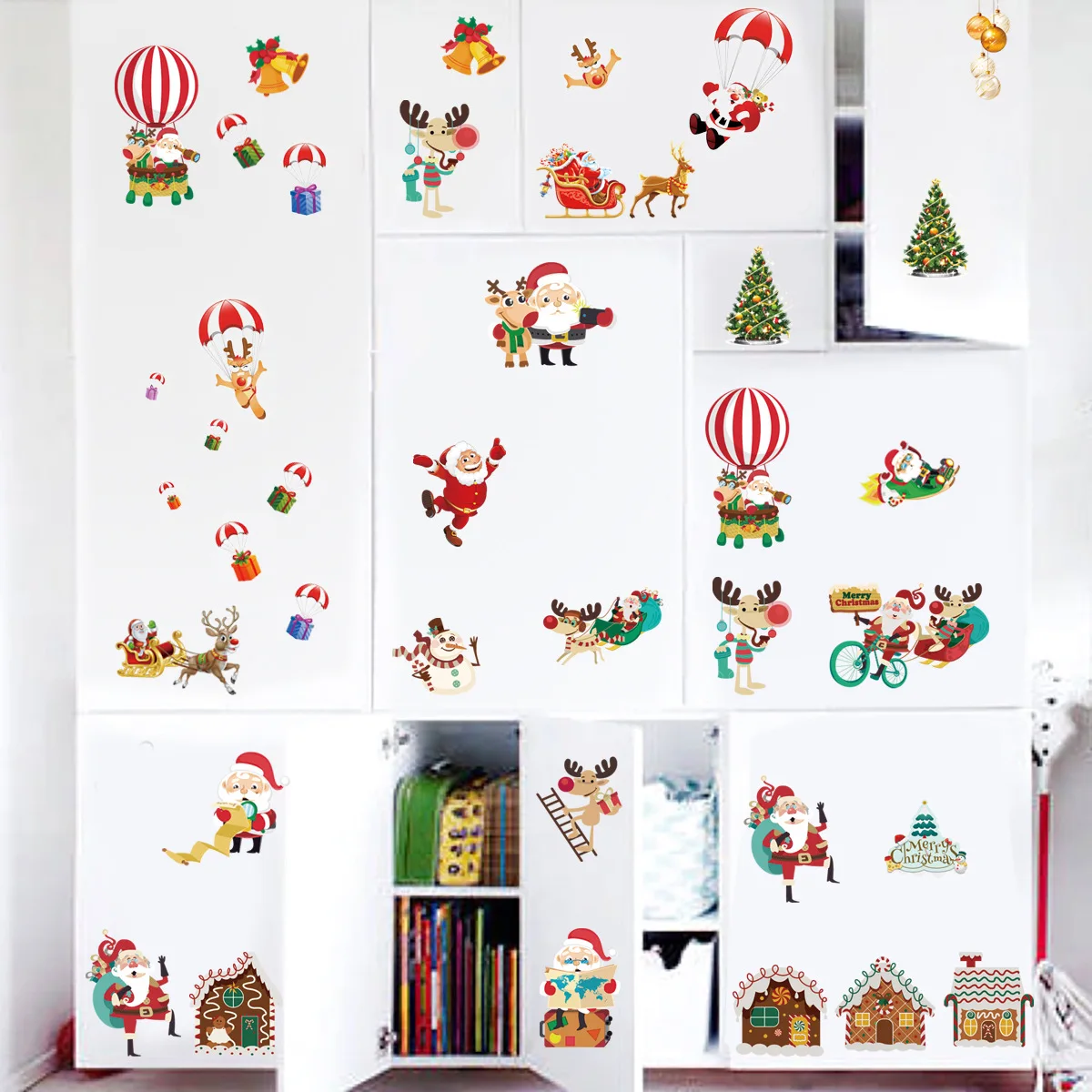 Счастливого Рождества мультфильм Санты снеговик дерево колокольчик настенные