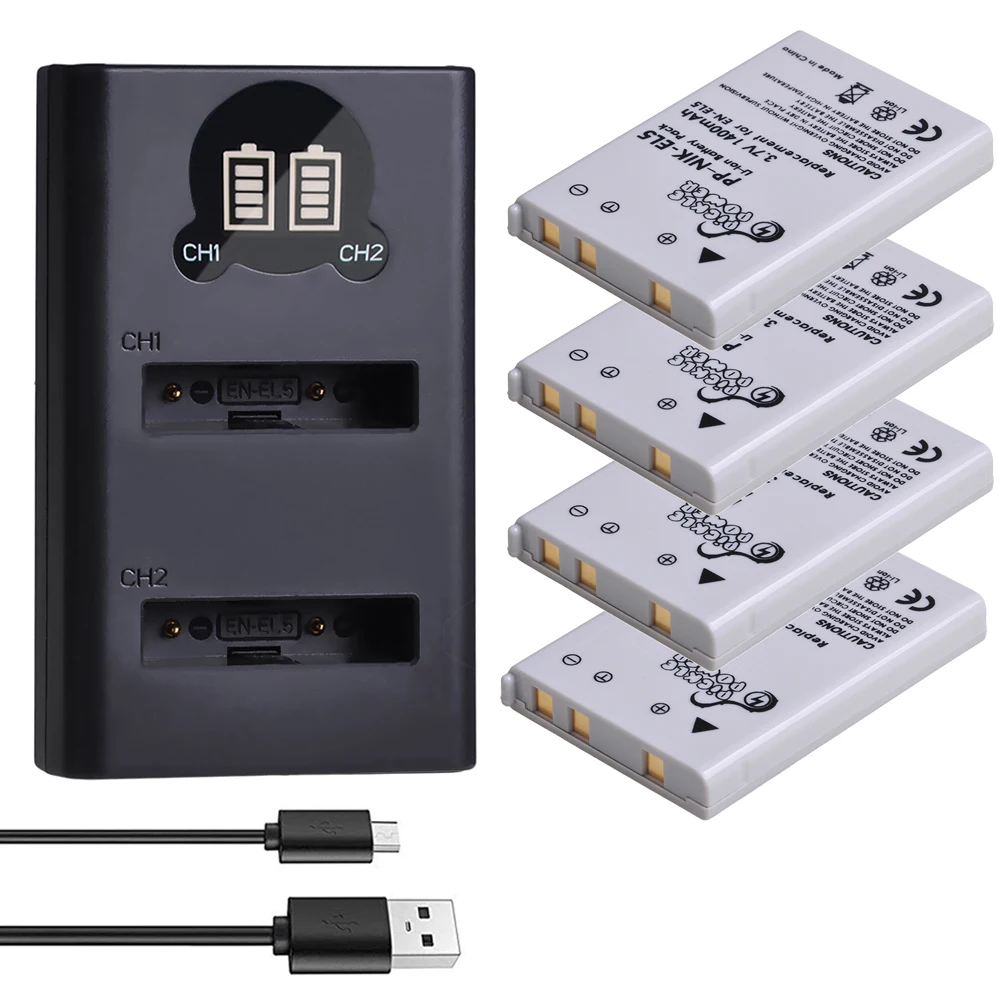 

1400mAh EN-EL5 ENEL5 Battery + LED Dual USB Charger for Nikon Coolpix P530 P520 P510 P100 P500 P5000 P5100 P6000 3700 4200