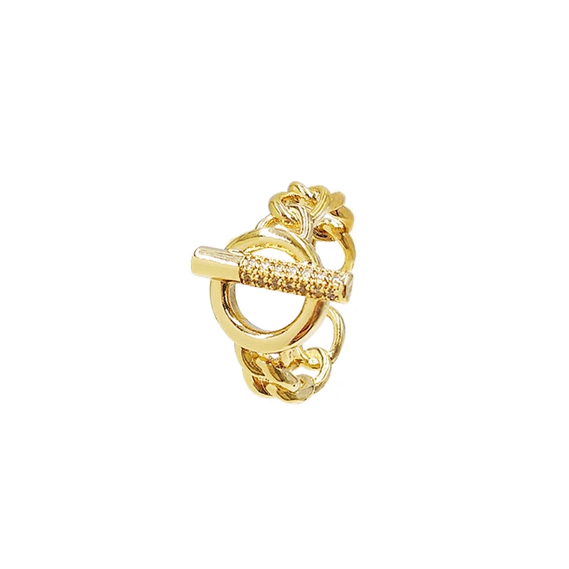 

2021 New Gothic Hip Hop Chain T-Button Gold Opening Rings For Woman Fashion Korean Jewelry Nightclub Party girls Unusual Ring